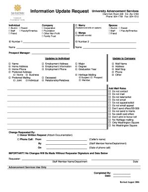 Fillable Online Sjsu Information Update Request Form PDF Sjsu Fax