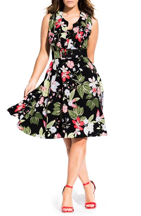 City Chic Floral Print Fit And Flare Dress Plus Size Nordstrom