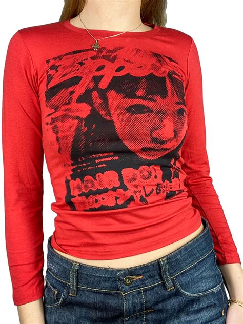 Calsunbaby Women Face Portrait Crop Top S Vintage Graphic Long Sleeve