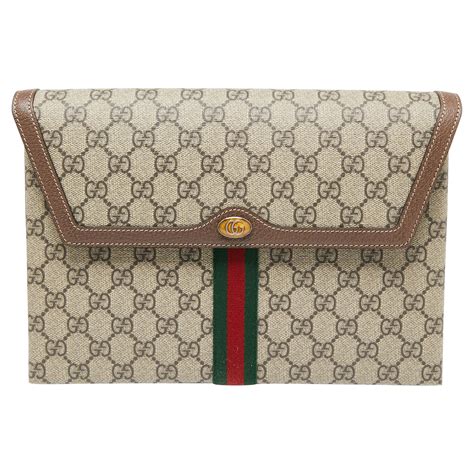 Gucci Beige Brown Gg Supreme Canvas And Leather Ophidia Pouch At Stdibs