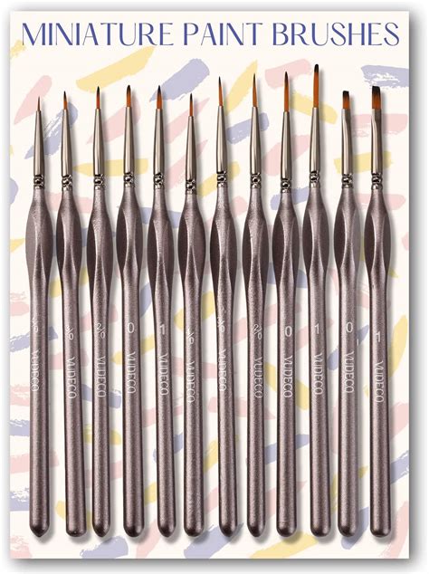 VUDECO Black Detail Paint Brush Set 12 Piece Miniature Paint Brushes