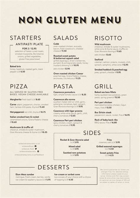 Wildwood UK Menu Prices