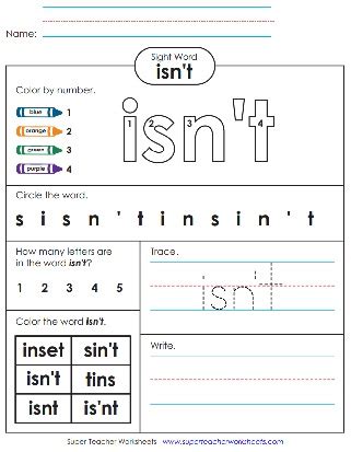sight word isnt worksheets