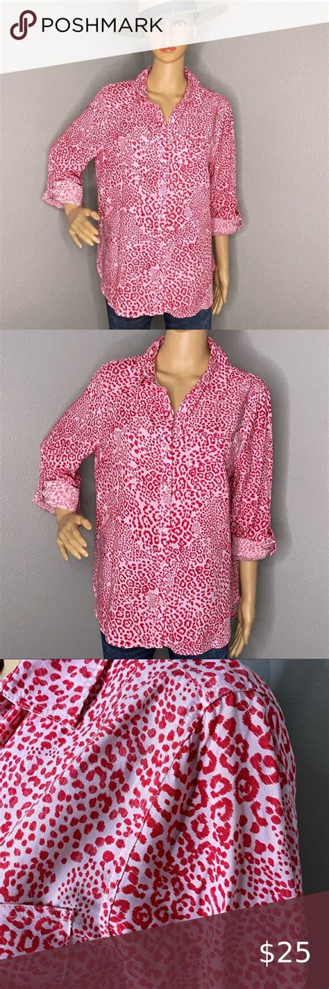 Velvet Heart Long Sleeve High Low Pink Red Leopard Print Button Down