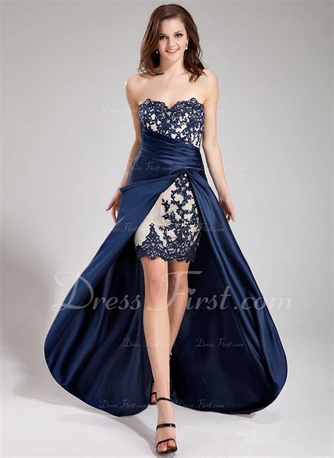 A Lineprincess Sweetheart Asymmetrical Satin Prom Dress With Beading Appliques Lace Cascading