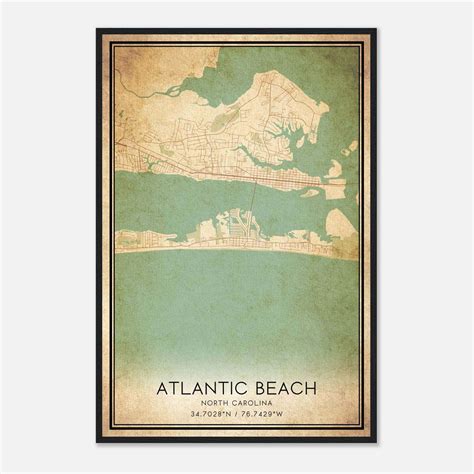 Vintage Atlantic Beach North Carolina Map Poster, Atlantic Beach NC