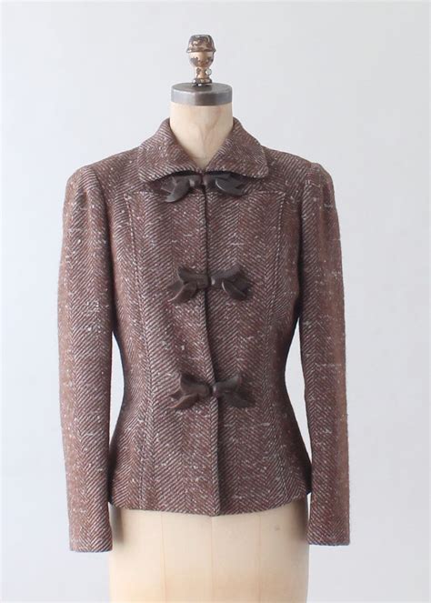 Vintage 1940s Tweed Blazer With Leather Covered Accents Raleigh Vintage