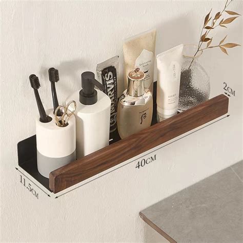 Minimalist Bathroom Wall Shelf Made of Black Metal and Nature - Etsy