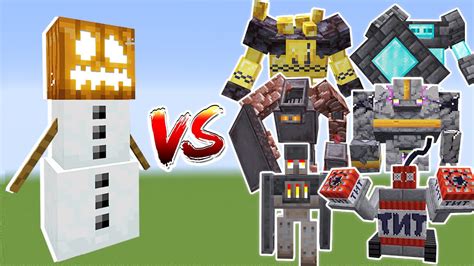 Super Snow Golem Vs All Golems Minecraft Mob Battle Youtube