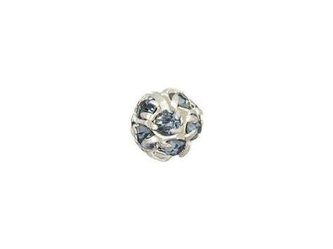 Silver Plated 6mm Montana Blue Rhinestone Ball Bead