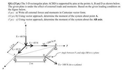 Solved Q1 25 Pt The 3 D Rectangular Plate Acbd Is