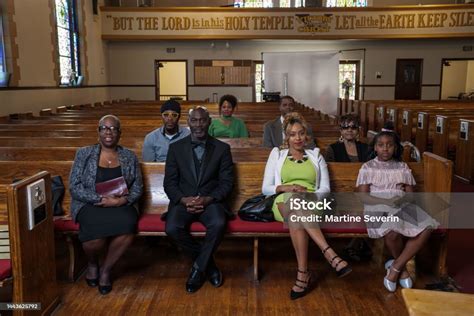 Black Congregation Attend Black Baptist Church Service Stock Photo