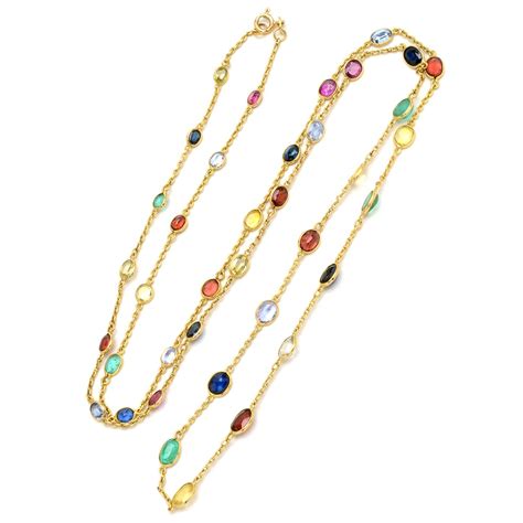 14k Yellow Gold Multi Color Stone Station Necklace Ebth