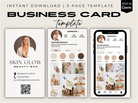 Instagram Business Card Editable Esthetician Templates Business Card