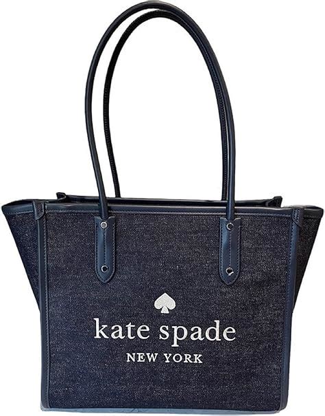 Kate Spade Ella Large Blue Multi Denim Fabric White Logo Shoulder Tote Handbag