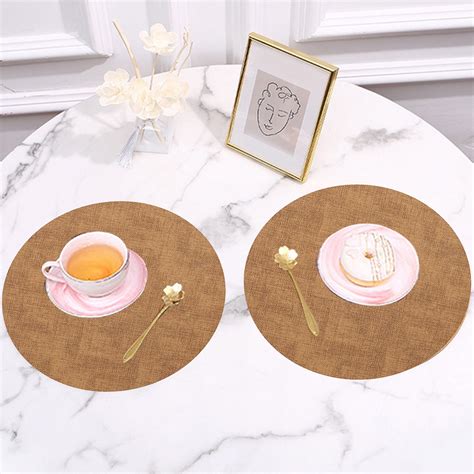 Fabric Leather Round Table Mats Double Sided Placemats For Hotel And