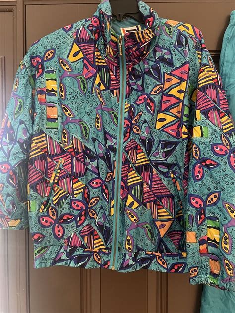 Vintage Bright Multi Color Evr Silk 80s 90s Windbreaker Jacket Pants Set Large Ebay