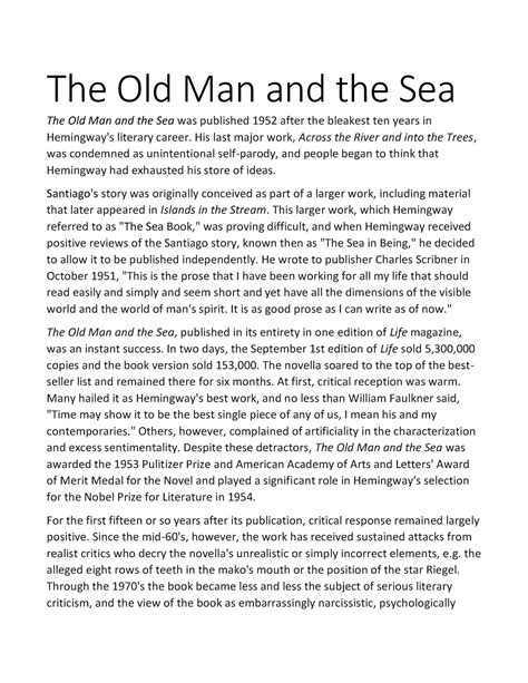 The Old Man And Sea Full Notes The Old Man And The Sea The Old Man