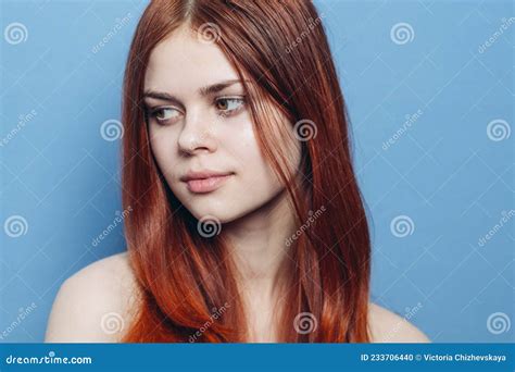 Red Haired Woman Attractive Look Close Up Bare Shoulders Stock Photo