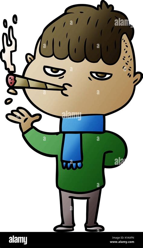 Man Smoking Cigarette Cartoon Illustration High Resolution Stock