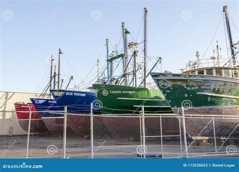 Lineup Of Hauled Out Commercial Fishing Boats Editorial Stock Photo