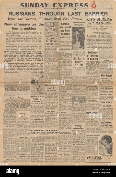 1944 Sunday Express Front Page Reporting Red Army Cross River Nieman