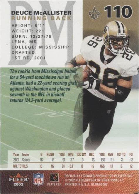 Fleer Ultra Deuce Mcallister For Sale Ebay