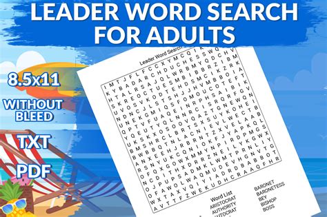 Leader Word Search Puzzles For Adults Gráfico Por Printile Press House · Creative Fabrica