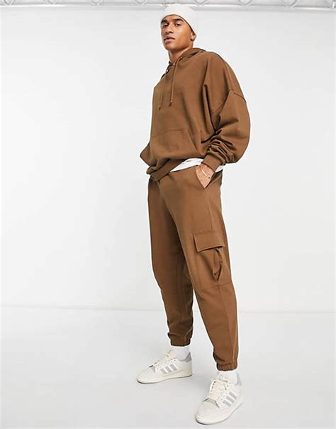 Asos Design Oversized Cargo Joggers In Brown Asos