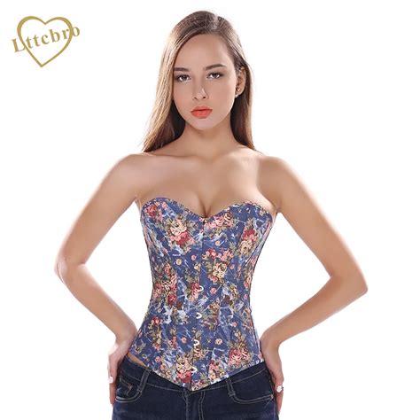 Aliexpress Buy Fashion Womens Vintage Black Denim Corset Floral