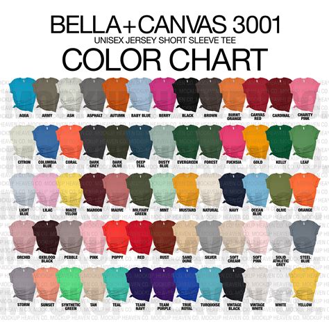 Bella Canvas 3001 Mockup Color Chart JPEG PNG All 130 Colors Etsy