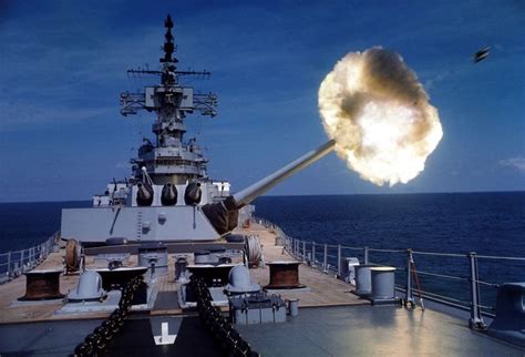 Uss New Jersey Bb 62 Iowa Class Battleship Firing From The Gulf Of