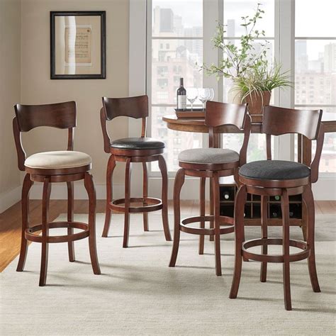 Lyla Swivel 29 Inch Brown Oak High Back Bar Height Linen Barstool By