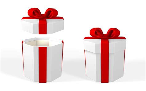 3D Render And Draw By Mesh Realistic Gift Box With Bow Paper Box With