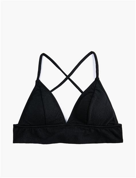 Siyah Kadın Bralet Üçgen Bikini Üstü Dokulu SAK BM Koton