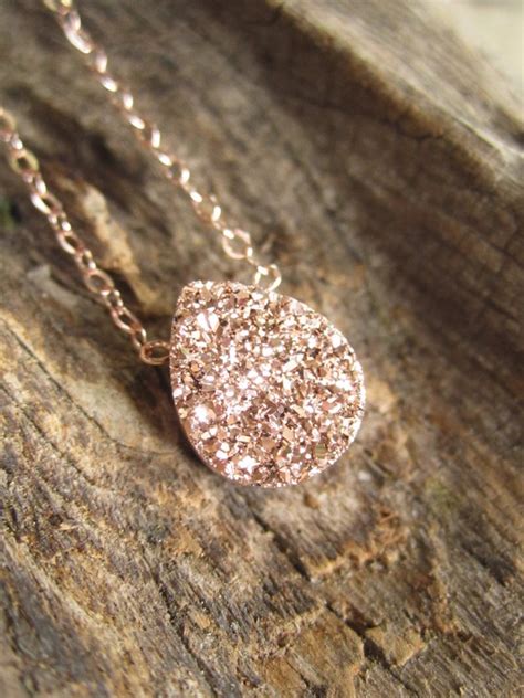 Rose Gold Druzy Necklace Titanium Drusy Quartz Etsy Jewelry Stores