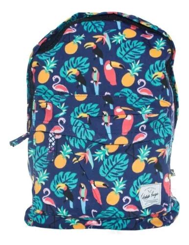 Mochila Jovem Universit Rio School Tropical Flamingo Abacaxi Cor Azul