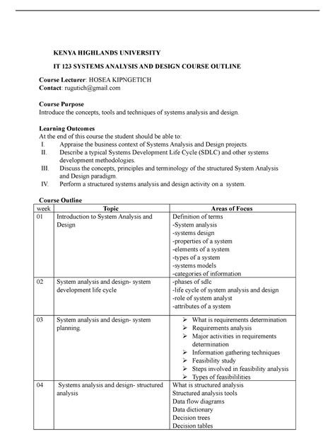 BIT 2112 Systems Analysis AND Design Outline KENYA HIGHLANDS