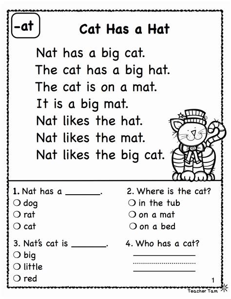 Preschool Reading Comprehension Worksheet