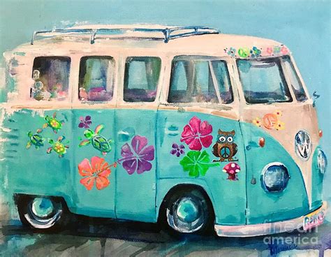 Hippie Bus Painting by Denise Morencie - Pixels