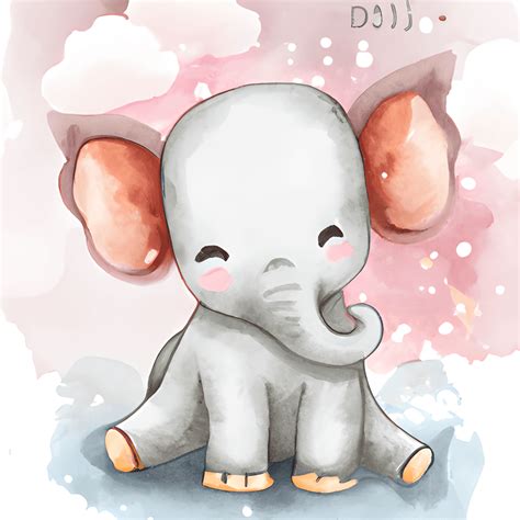 Cute Baby Elephant Clipart Kawaii Chibi Illustration · Creative Fabrica