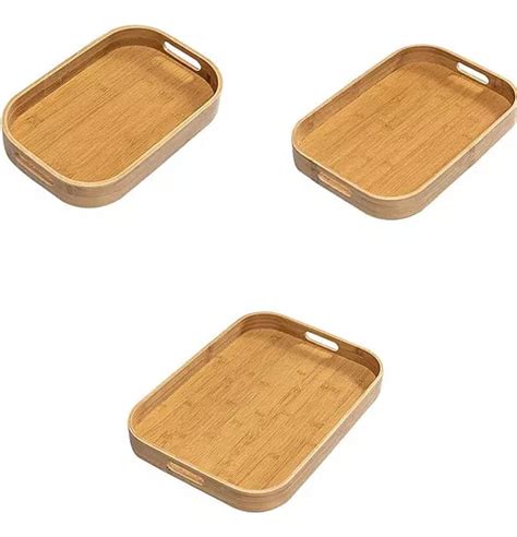 Bandejas Rectangulares De Madera Con Bamb Con Asas Pcs Cuotas