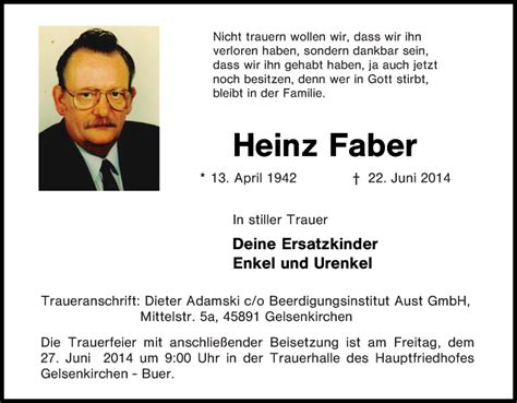 Traueranzeigen Von Heinz Faber Trauer In Nrw De