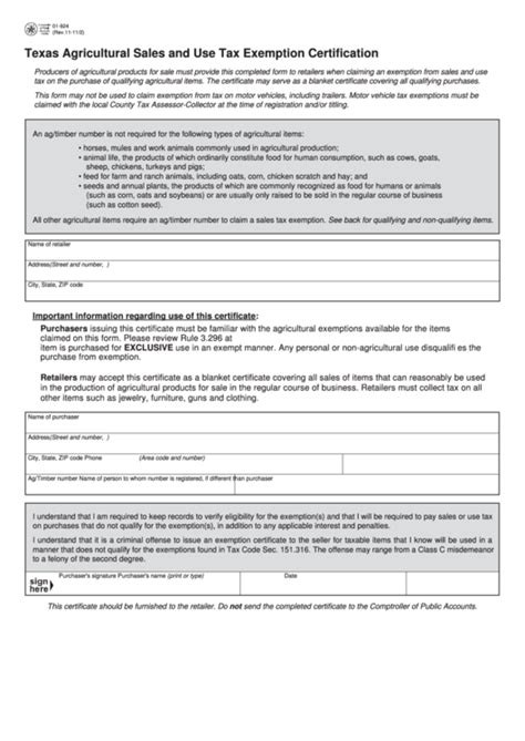 Farm Sales Tax Exemption Form Texas