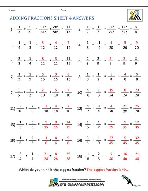 Adding Fractions Worksheet