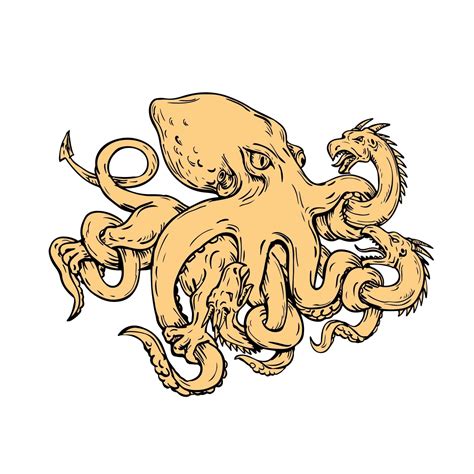 Giant Octopus Fighting Hydra Drawing 2276520 Vector Art at Vecteezy