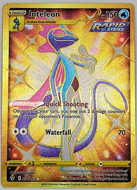 Inteleon 227203 Gold Secret Rare Full Art Pokemon Evolving Skies Nmm