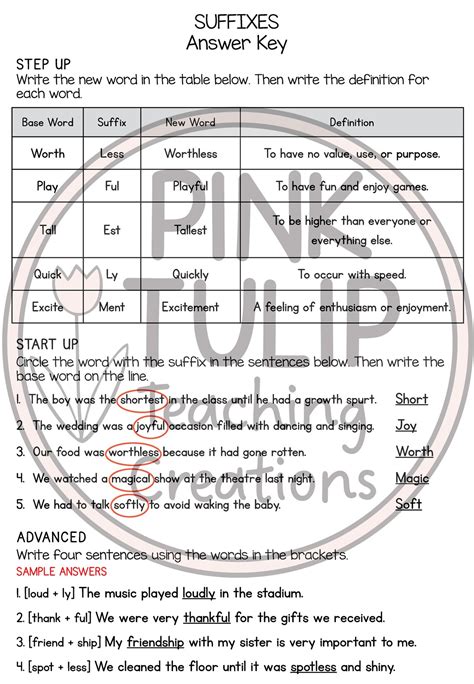 Prefixes and Suffixes - Grammar Worksheets With Answers - Etsy