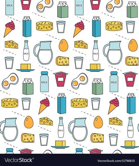 Dairy Product Seamless Pattern Modern Line Vector Image