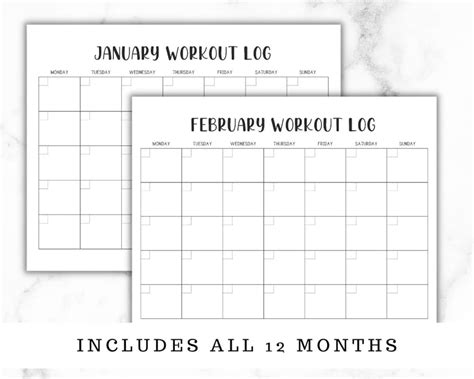 Monthly Workout Tracker Printable